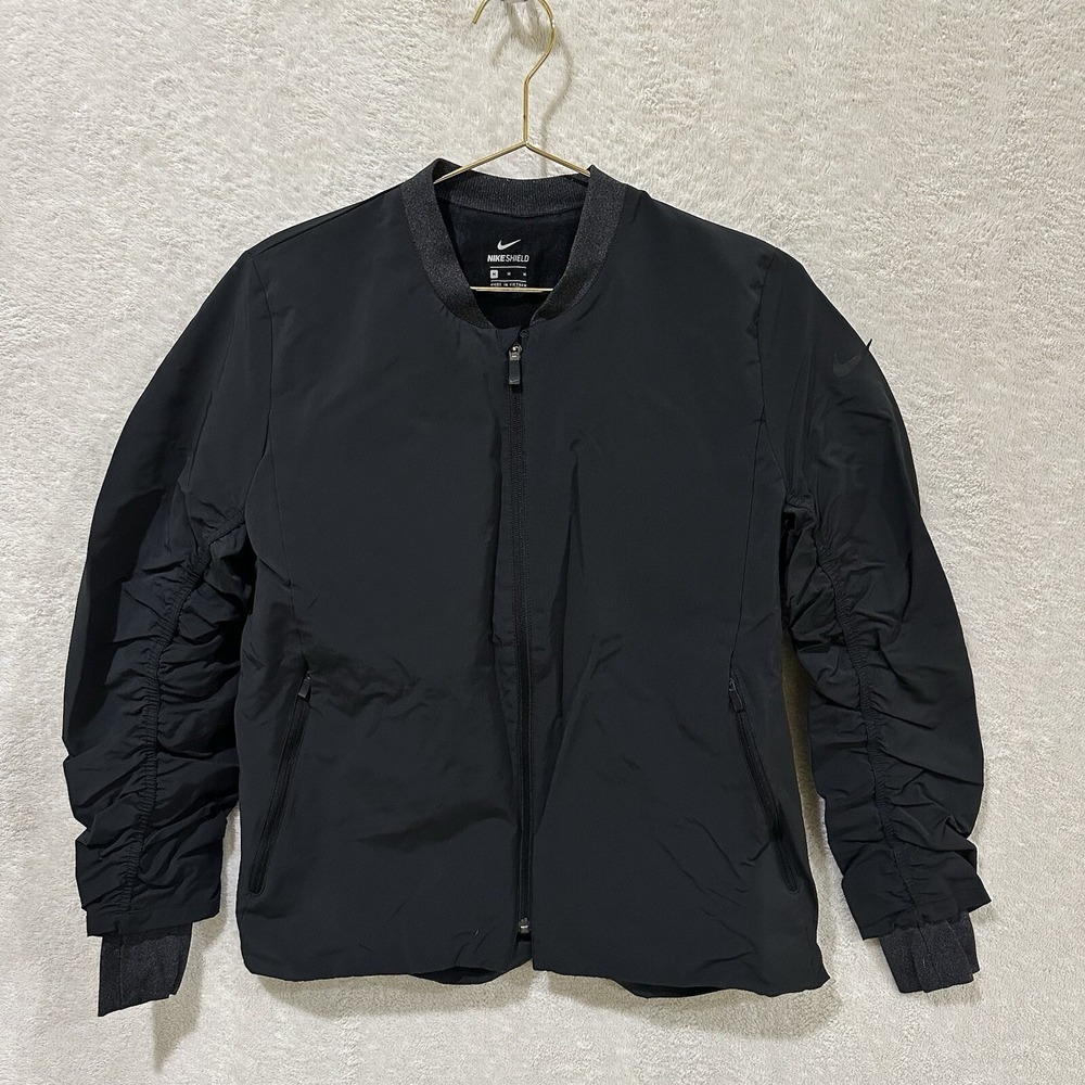 Nike Shield Bomber Jacket Medium Wind Water Resistant Women's Black Golf 930153